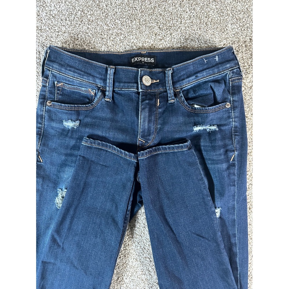 Express Mid Rise Legging Jeans Size 2 Dark Wash Distressed Skinny Denim